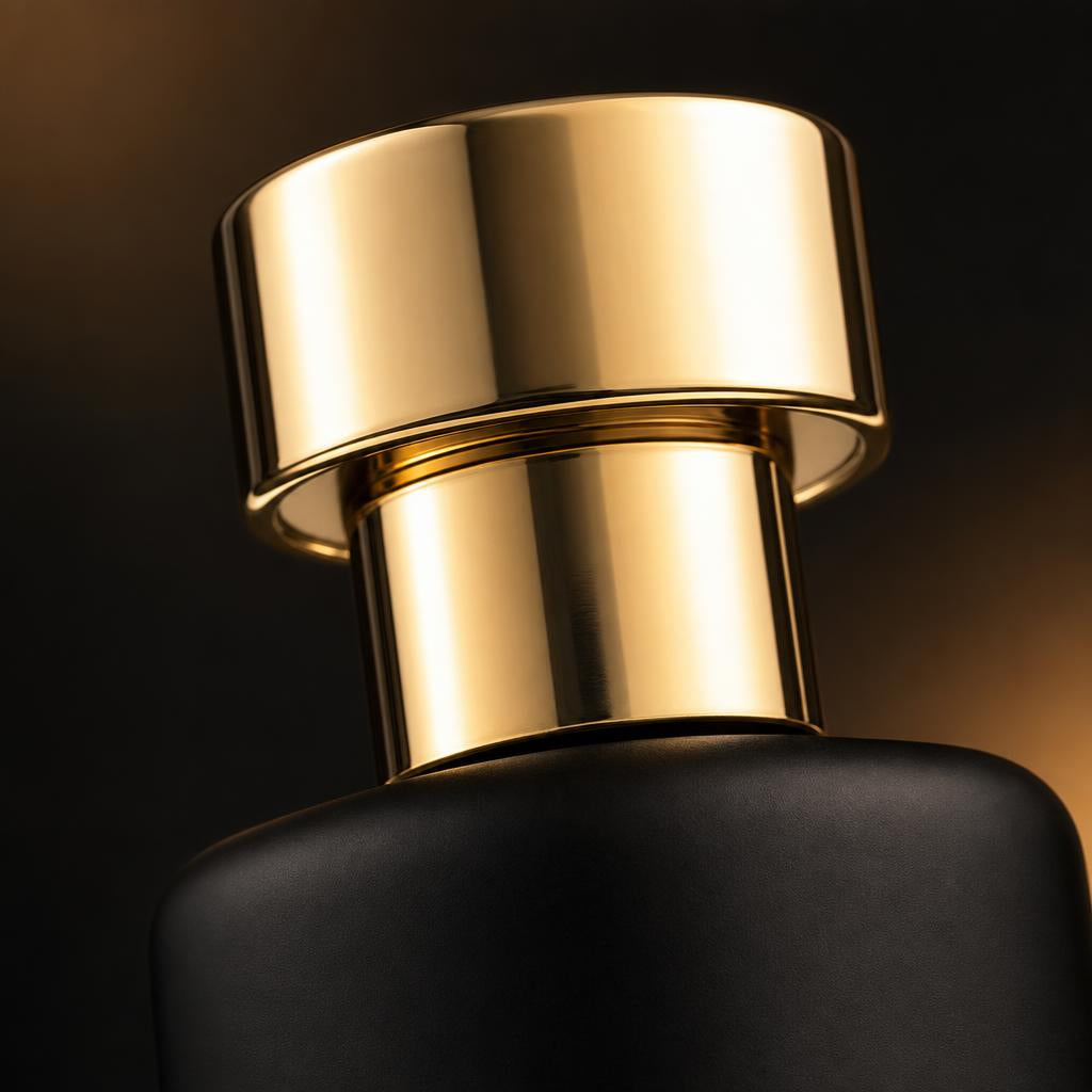Detalle del tapón dorado del perfume con feromonas Lure Her