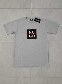 Camiseta HUGO de hombre gris jaspeado con logo, vista frontal
