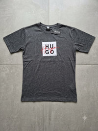 Camiseta HUGO de hombre negro jaspeado con logo, vista frontal